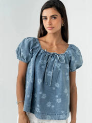 Summer sweet puff sleeve denim women tops