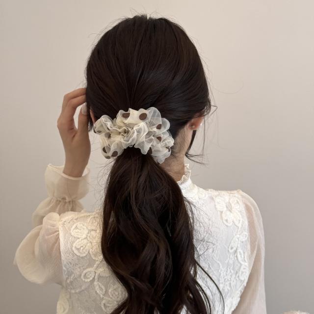 2 size polka dots organza material scrunchies for women