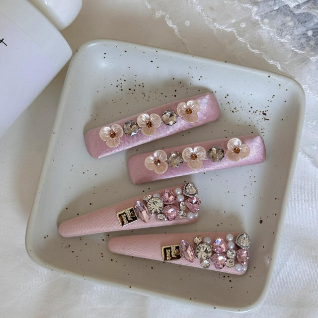Korean fashion sweet pink color flower hair clips for women