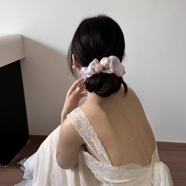 Korean-Style Sweet Tulip Flower Large Scrunchie for Women