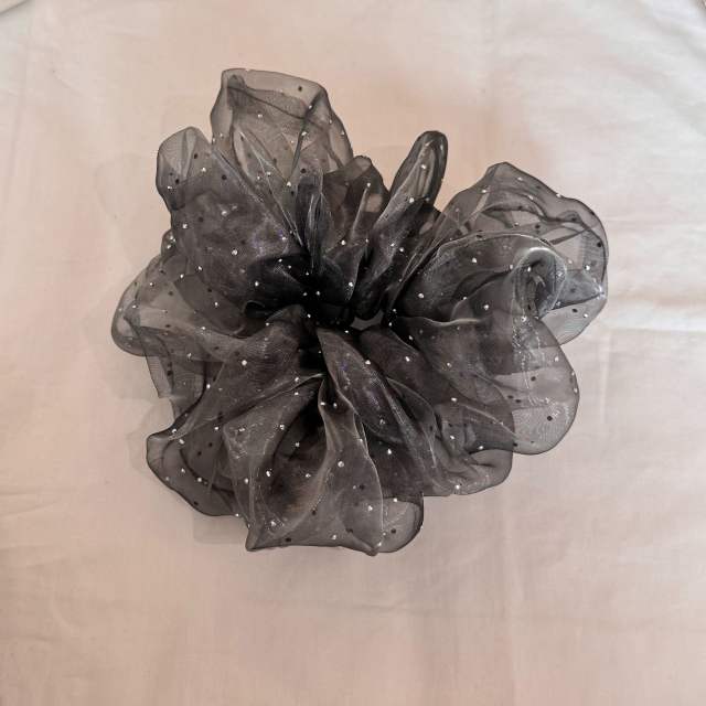 Korean-Style Sweet Rhinestone Mesh Scrunchie for Women large size scrunchies