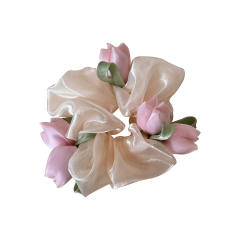 Korean-Style Sweet Tulip Flower Large Scrunchie for Women