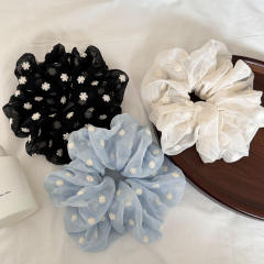 Korean fashion embroidery flower women scrunchies large hair ties