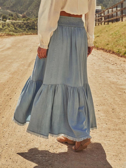 Irregular Skirt for Women Spring Summer Elastic High Waist Ruffled A-Line Umbrella Skirt