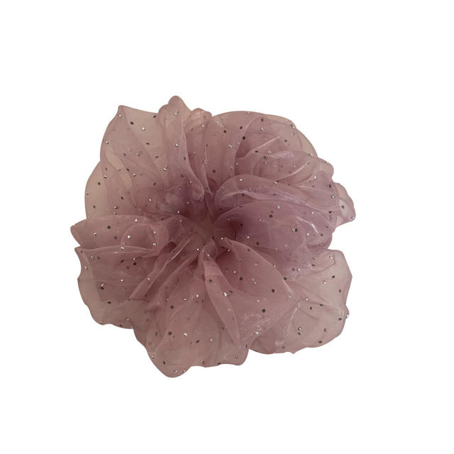 Korean-Style Sweet Rhinestone Mesh Scrunchie for Women large size scrunchies