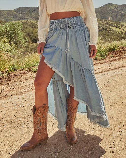 Irregular Skirt for Women Spring Summer Elastic High Waist Ruffled A-Line Umbrella Skirt