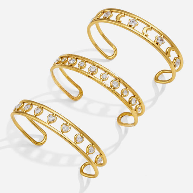 18K Gold Zircon Bracelet Non-Fading hollow out stainless steel bangle bracelet