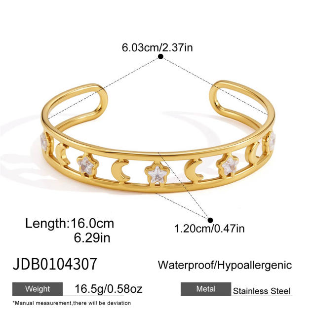 18K Gold Zircon Bracelet Non-Fading hollow out stainless steel bangle bracelet