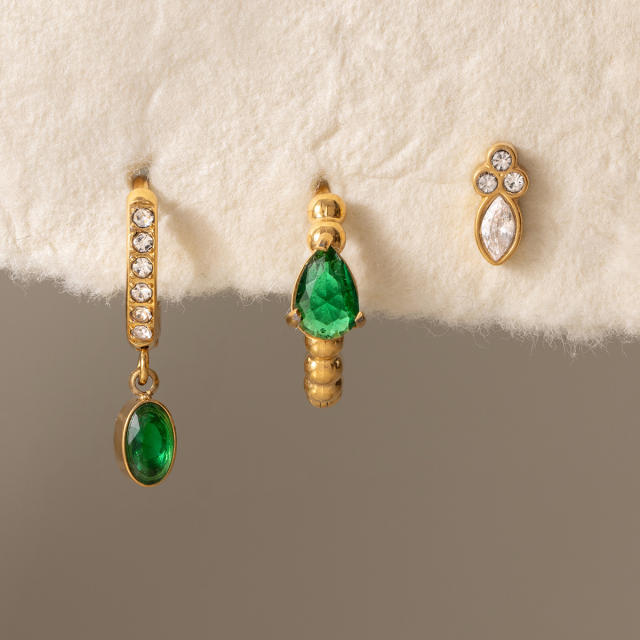 Earring Set for Women 18K Gold Stainless Steel earrings with Zircon Pendant