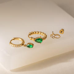 Earring Set for Women 18K Gold Stainless Steel earrings with Zircon Pendant