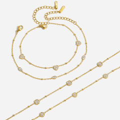 Elegant diamond Bracelet Set for Women 18K Gold Stainless Steel bracelet