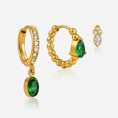 Earring Set for Women 18K Gold Stainless Steel earrings with Zircon Pendant