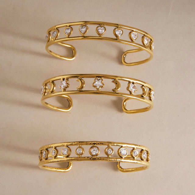 18K Gold Zircon Bracelet Non-Fading hollow out stainless steel bangle bracelet