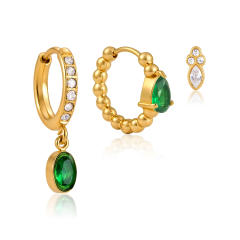 Earring Set for Women 18K Gold Stainless Steel earrings with Zircon Pendant