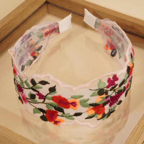 Mesh Sweet Embroidered Flower Hair Hoop Bohemian Pastoral Style Wide-brimmed headband