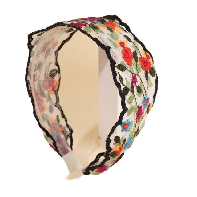 Mesh Sweet Embroidered Flower Hair Hoop Bohemian Pastoral Style Wide-brimmed headband