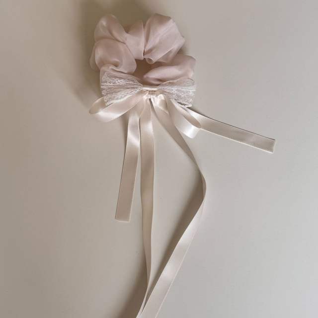 Korean-Style Mesh Bow Ribbon Scrunchie Solid Color Simple Hair Tie
