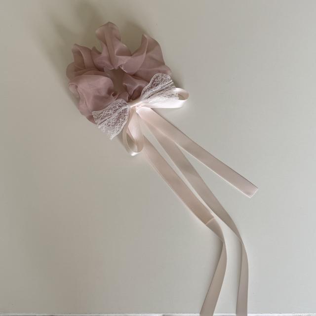 Korean-Style Mesh Bow Ribbon Scrunchie Solid Color Simple Hair Tie