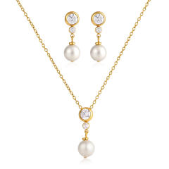 18K Gold-Plated Stainless Steel necklace set Zircon Pearl Pendant Necklace earrings set