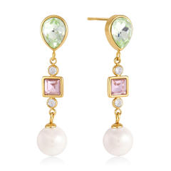 Elegant pearl bead cubic zircon stainless steel earrings dangle earrings