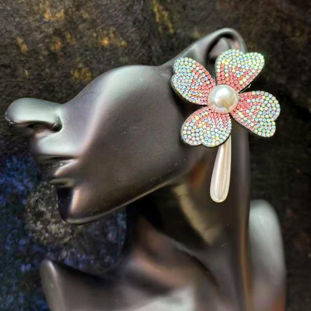 Full Diamond Flower Earrings Weddings Vacations Partie Elegant Pearl drop earrings