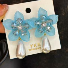 Korean fashion hot sale colorful acrylic flower pearl drop holiday earrings