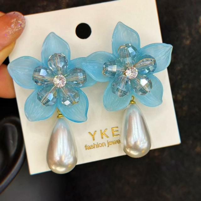 Korean fashion hot sale colorful acrylic flower pearl drop holiday earrings