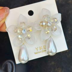 Korean fashion hot sale colorful acrylic flower pearl drop holiday earrings