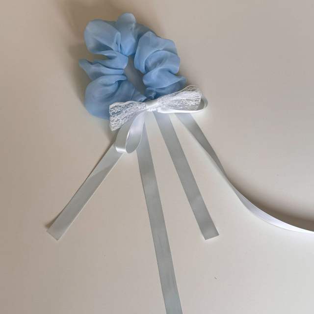 Korean-Style Mesh Bow Ribbon Scrunchie Solid Color Simple Hair Tie