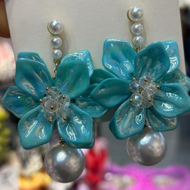 Hot-Selling Korean-Style Bridal Earrings for Weddings and Parties Exaggerated Floral Pearl drop Earrings