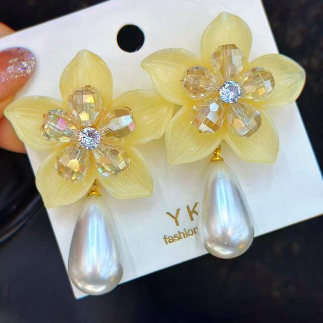 Korean fashion hot sale colorful acrylic flower pearl drop holiday earrings