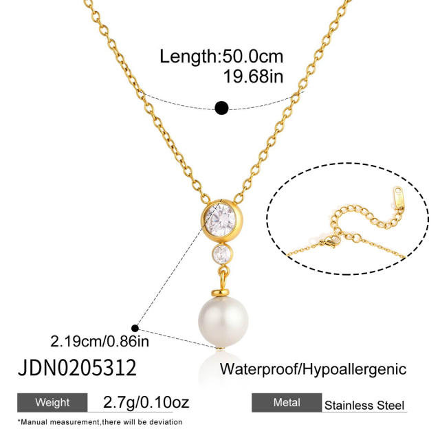 18K Gold-Plated Stainless Steel necklace set Zircon Pearl Pendant Necklace earrings set