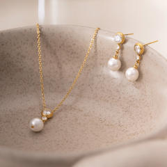 18K Gold-Plated Stainless Steel necklace set Zircon Pearl Pendant Necklace earrings set