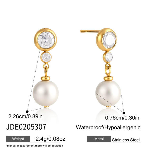 18K Gold-Plated Stainless Steel necklace set Zircon Pearl Pendant Necklace earrings set