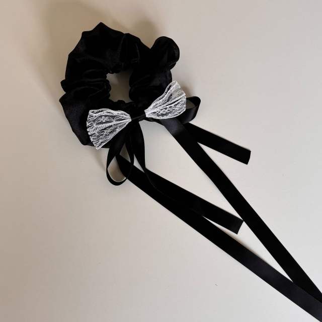 Korean-Style Mesh Bow Ribbon Scrunchie Solid Color Simple Hair Tie