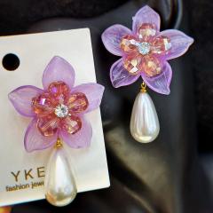 Korean fashion hot sale colorful acrylic flower pearl drop holiday earrings