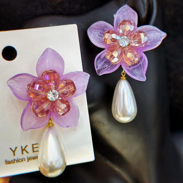 Korean fashion hot sale colorful acrylic flower pearl drop holiday earrings
