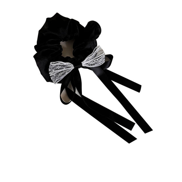 Korean-Style Mesh Bow Ribbon Scrunchie Solid Color Simple Hair Tie