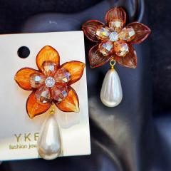 Korean fashion hot sale colorful acrylic flower pearl drop holiday earrings