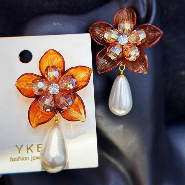 Korean fashion hot sale colorful acrylic flower pearl drop holiday earrings