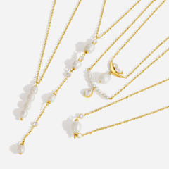 18K Gold Stainless Steel necklace dainty Zircon Pearl Ins-Style Necklace