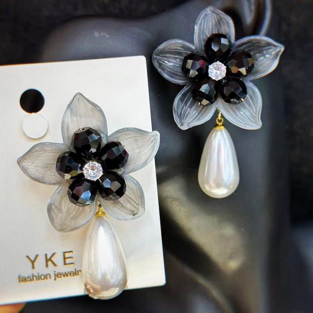 Korean fashion hot sale colorful acrylic flower pearl drop holiday earrings