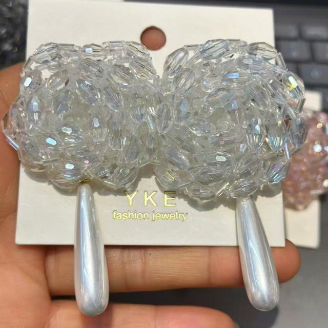 Bridal Handmade Beaded Crystal Earrings with Dynamic Design