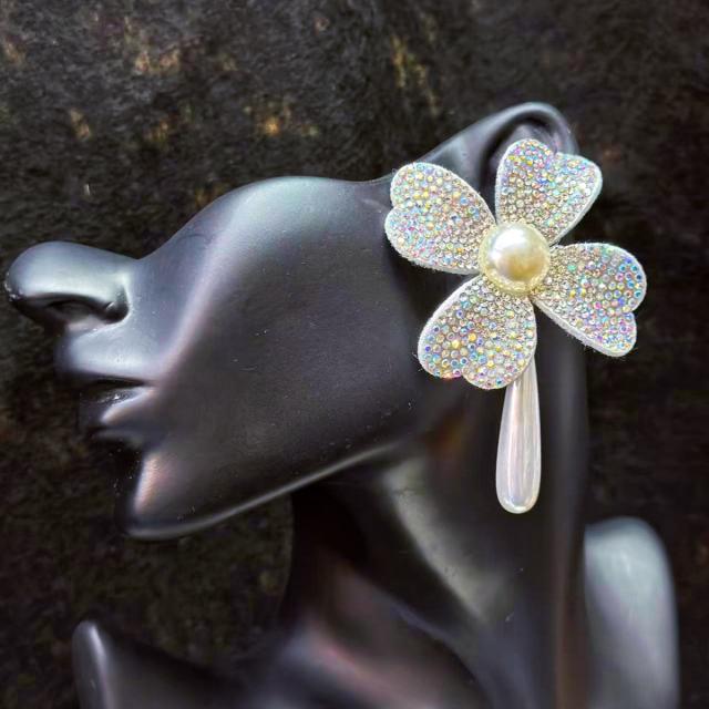 Full Diamond Flower Earrings Weddings Vacations Partie Elegant Pearl drop earrings