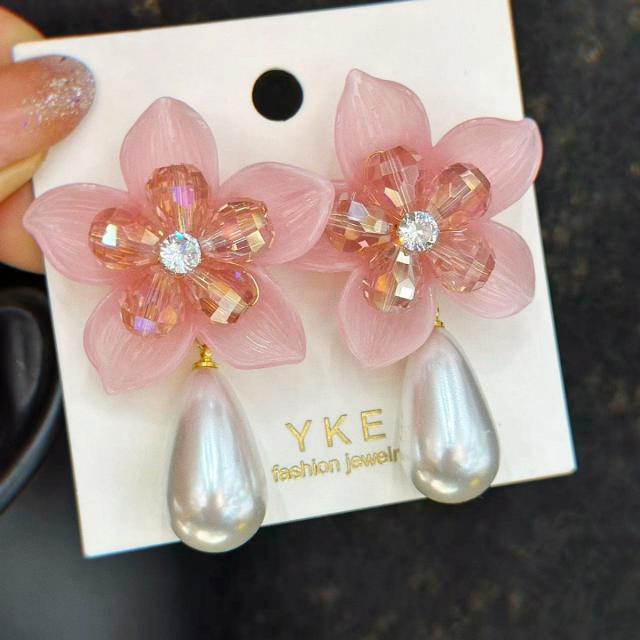 Korean fashion hot sale colorful acrylic flower pearl drop holiday earrings