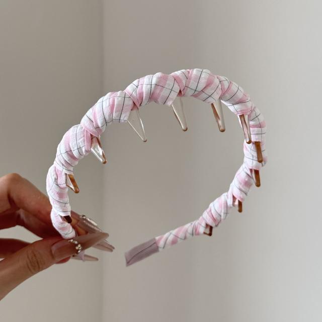 Pink Polka Dot Plaid Stylish High-Top Headband for Women zig zag headband
