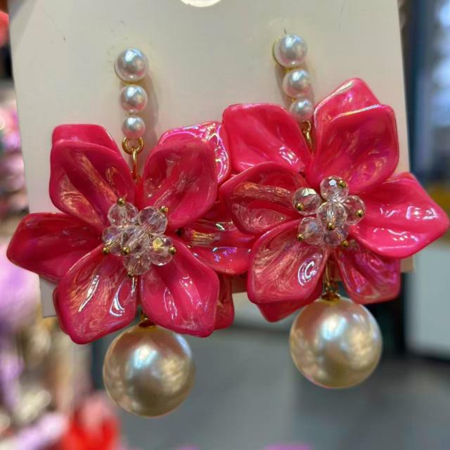 Hot-Selling Korean-Style Bridal Earrings for Weddings and Parties Exaggerated Floral Pearl drop Earrings