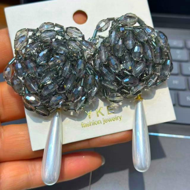 Bridal Handmade Beaded Crystal Earrings with Dynamic Design