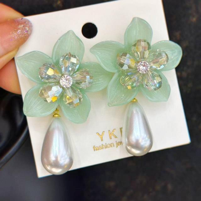 Korean fashion hot sale colorful acrylic flower pearl drop holiday earrings