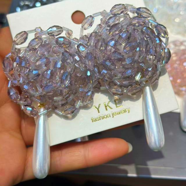 Bridal Handmade Beaded Crystal Earrings with Dynamic Design
